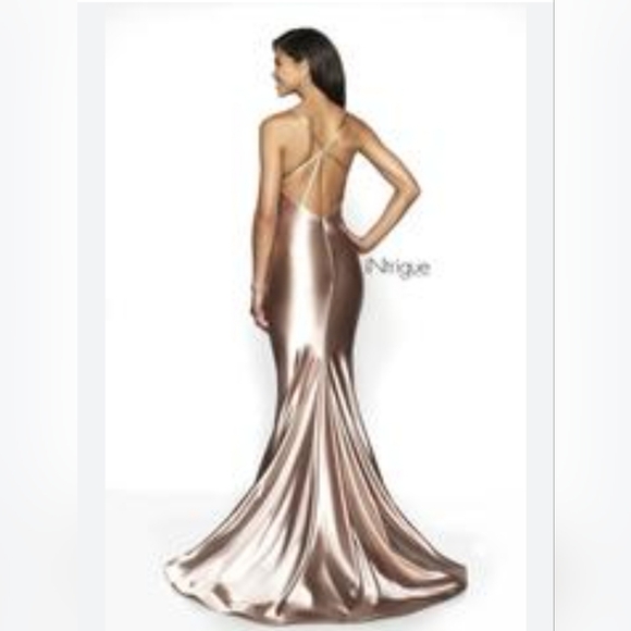 iNtrigue By Blush Dress Satin Jersey Fabric Strappy Back Champagne Size 0 - Picture 4 of 14